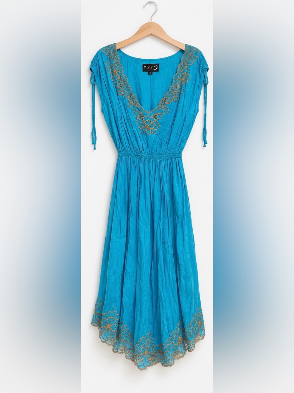 NWOT Vintage Moon Stone Turquoise Embroidered Dress Size 8